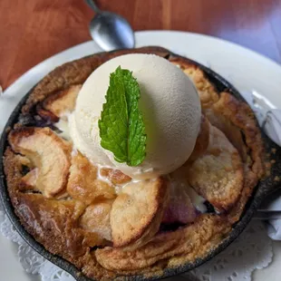 Apple, blueberry cobbler with vanilla ice cream