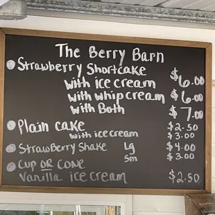 the menu for the berry barn