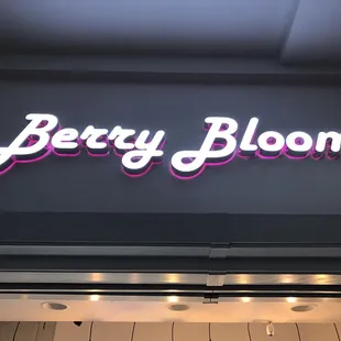 a neon sign above the entrance of a store