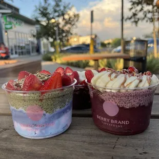 Custom Bowls with Ube and Cocount Dream Base (L) and Acai base (M and R)