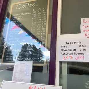 Outside coffee menu