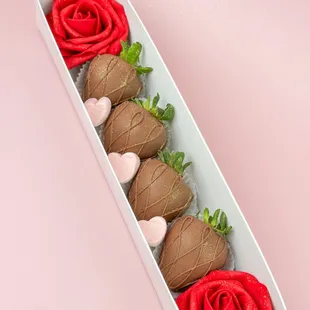 Milk Chocolate Covered Strawberries with Artificial Roses