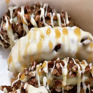 a banana with caramel drizzle