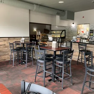 tables and chairs in a restaurant