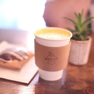 Turmeric Chai with coconut milk - and a vegan chocolate pop tart