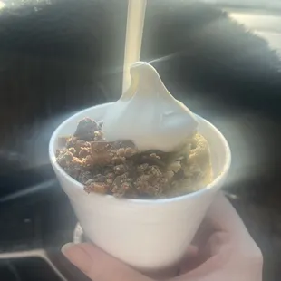 An arctic swirl with chocolate chip cookie dough and Reese's