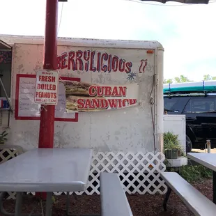 a picnic table and benches