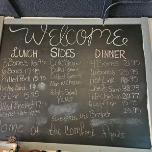 a menu on a blackboard