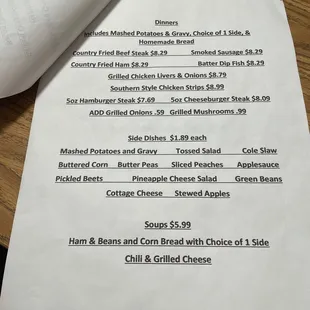 Menu as of November 2021