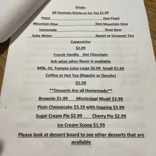 Menu as of November 2021