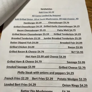 Menu as of November 2021