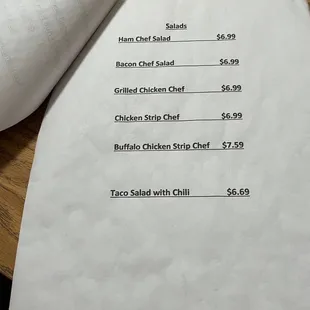 Menu as of November 2021