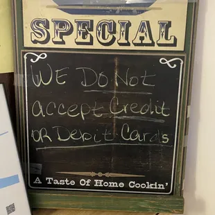 No credit or debit cards