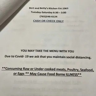 Menu as of November 2021