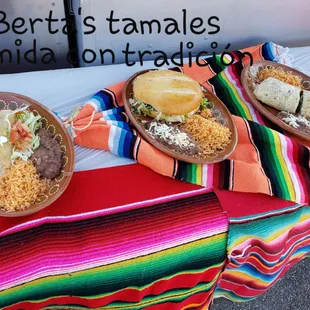 three plates of mexican food