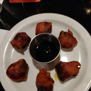 Bacon and chorizo wrapped dates.