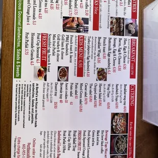 the menu for the restaurant