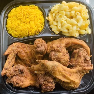 Fried Chicken, Rice and Mac n Cheese