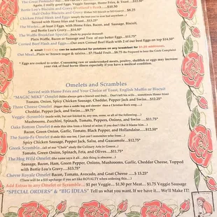 Back side of the menu