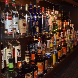 a wall of liquor bottles