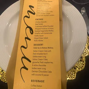Menu.  Everything was excellent!!