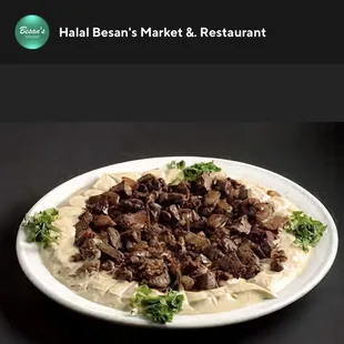 Original Besan's Market photo of their Humus Beef Liver in the menu.