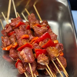 skewered meat on skewers