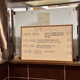 a menu on the counter