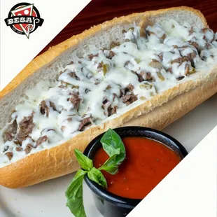 a sub sandwich with meat and cheese