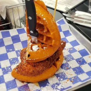 Chicken and waffle  Waffles very filling