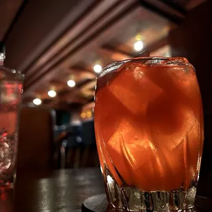 a close up of a drink in a glass
