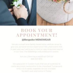 Wedding Custom Suits and Tux Available!