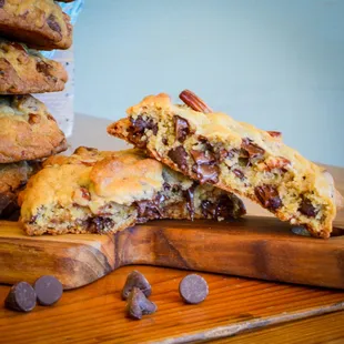 a stack of chocolate chip cookies