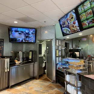 a view of the counter area of a restaurant