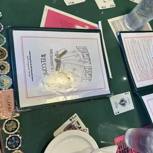 Menu and table with casino theme