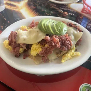 Corn beef stack , added avocado