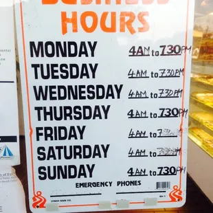 Hours of operation.