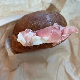 Mozzarella and prosciutto sandwich roll