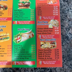 a menu for a fast food restaurant