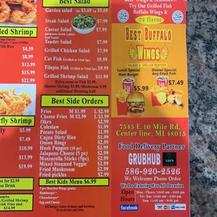 the menu for the restaurant