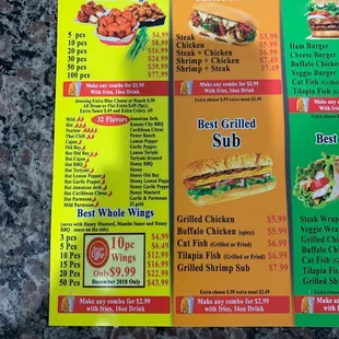 a menu for a restaurant