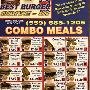 a menu for the best burger drive - in