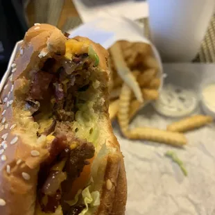 Pastrami burger with grilled onions.