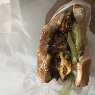 Pastrami burger is good, not great.  Good to try, probably not great enough to stop again