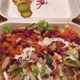 Had to take pickles off-- I didn't know they came on top of the salad:-/