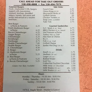the menu for the best burger