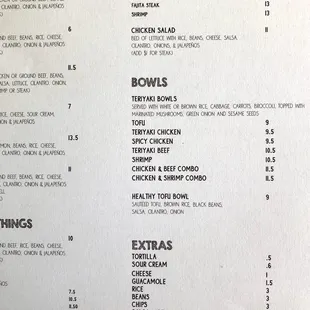 the menu for the best burritos