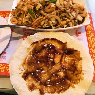 Moo Shu Shrimp with pancake.