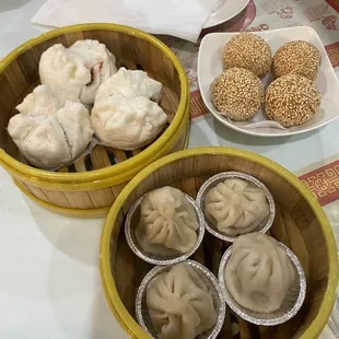 BBQ pork bun, sesame balls, Shanghai style dumpling (xlb)