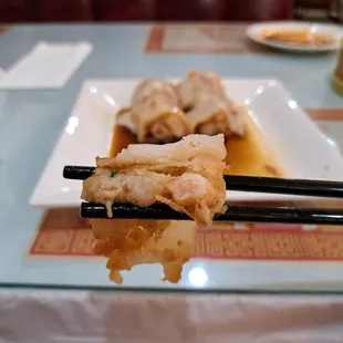 Inside the Golden Shrimp Rice Roll